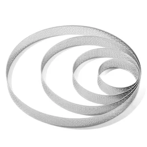Anneau à tarte rond antiadhésif en acier inoxydable 6/<span class=keywords><strong>10</strong></span>/15/20cm, ensemble de 4 anneaux perforés, moule à pâtisserie pour la cuisson du Dessert français - Product Image 1
