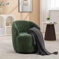 Chaise de baril de fauteuil d'accent de pivot de tissu avec l'anneau en métal de revêtement de poudre noire, vert