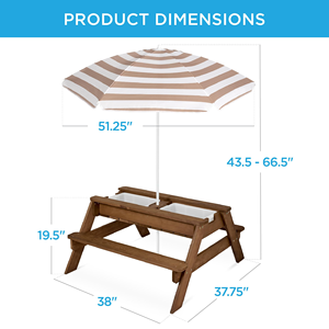 Meilleur Choix Table de Sable et d'Eau 3-en-1 pour Enfants, Parasol de Pique-Nique Extérieur Convertible, 2 Plateaux Amovibles, Capacité de 220 lb par personne - Product Image 2