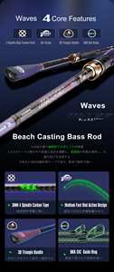 Canne à pêche en carbone <span class=keywords><strong>Surf</strong></span> 4Spindle DKK <span class=keywords><strong>SIC</strong></span> Guide Long Cast C256M Waves HASIDA pour la pêche en mer, en eau salée, au rock, à la plage et au bar - Product Image 2