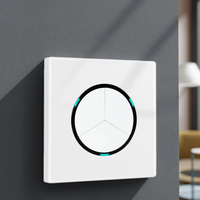 SUMMAO Interrupteur mural moderne de luxe blanc 3 gangs 1 voie en verre trempé rond, interrupteurs muraux dorés 86x86mm