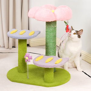 Flower Shaped <b>Cat</b> Tree 2 Levels Sisal <b>Scratching</b> <b>Post</b> With Platforms And Toys <b>For</b> <b>Cats</b> - Product Image 1