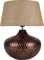 Lámpara de Mesa Rústica con Pantalla Tejida Beige y Base de Cobre Martillado, Decoración de Iluminación Vintage para Sala de Estar, Dormitorio y Oficina