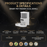 Distributeur automatique de nourriture pour animaux de compagnie 4L en acier inoxydable et plastique, double gamelle, enregistrement vocal, caméra, étanche, batterie rechargeable