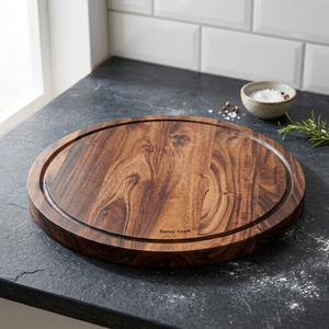 Planche à découper ronde en bois de noyer de qualité supérieure avec support pour couteau, non toxique, épaisseur 2,0 cm, passe au lave-vaisselle - Product Image 3