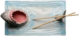 Plato de cerámica pintado a mano para servir Sushi, cerámica pintada a mano, Shark Attack - Product Image 2