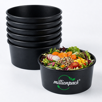 Bol à salade jetable en papier kraft noir mat 500ml 750ml 1000ml avec couvercle, étanche, résistant à l'huile, qualité alimentaire, approvisionnement en gros, restauration, confiserie