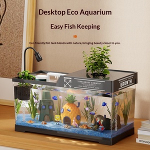 Aquarium domestique en acrylique pour poissons Betta, <span class=keywords><strong>mini</strong></span> aquarium de salon avec décor écologique Bob l'éponge - Product Image 1