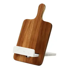 Nuevos productos portátil ajustable Ipad Tablet soporte para libro de recetas mármol blanco y madera soporte para libro de cocina para encimera de cocina