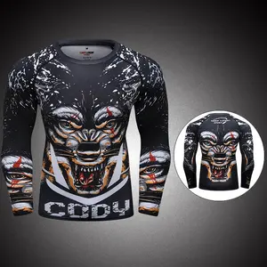 도매 남자 운동 의류 3D 동물 인쇄 긴 소매 MMA 티셔츠