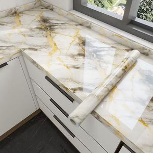 Carta da Parati Effetto <span class=keywords><strong>Marmo</strong></span> Autoadesiva, Pellicola Decorativa Oro per Piastrelle in Ceramica, Adesivo Murale per Rinnovamento Mobili - Product Image 1