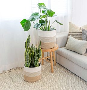 Woven Jute Spliced Cotton Rope <strong>Plant</strong> <strong>Basket</strong> Modern Woven Storage <strong>Basket</strong> <strong>for</strong> Indoor Planter Decorative Flower Pots - Product Image 3