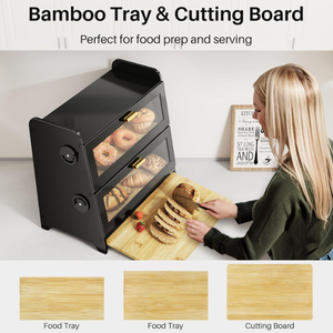 Scatola per il pane <span class=keywords><strong>in</strong></span> <span class=keywords><strong>legno</strong></span>-contenitore per il pane da cucina con tagliere <span class=keywords><strong>in</strong></span> bambù, quadranti regolabili per fori di sfiato, nero - Product Image 4