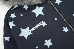 American Style Retro Star Printed Hooded <b>Fur</b> Collar Sweatshirt Jacket Men's and Women's Autumn Loose Casual <b>Top</b> - Product Image 5