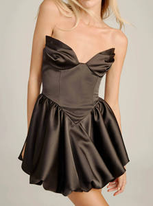Robe Courte Décontractée d'Été en Satin Élégant, Personnalisée ODM/OEM, Col Cœur Sans Bretelles, Ourlet Uni Teint, Style Robe de Bal, pour Loisirs - Product Image 3