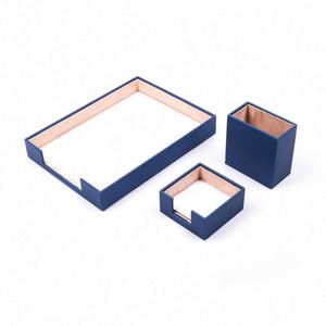 Organisateur de bureau triple en métal et cuir PU avec boîte à stylos, étagère à papier et porte-notes, accessoires de bureau - Product Image 2