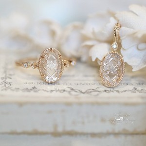 Poetry of Mirror Spring, <span class=keywords><strong>bague</strong></span> et collier en cristal blanc naturel de haute qualité, exquis et luxueux, avec motif de rose luxueuse - Product Image 1