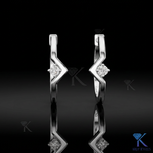 Lab Grown CVD Diamond Solitaire Chevron V Shape <b>Hoop</b> <b>Earrings</b> Snap Back 14K <b>Solid</b> Gold Fine Women Wedding Party Jewelry - Product Image 3