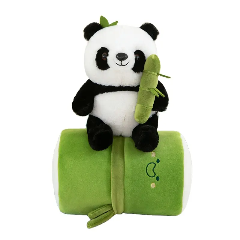 Simulasi Panda di bambu mainan mewah memotong bambu Panda boneka mainan hewan bantal memegang bambu