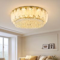 Lampu Plafon Kristal Modern Mewah dengan LED, Finishing Emas, Ukuran Sedang untuk Dekorasi Lobi Hotel, Villa, dan Aula Perjamuan