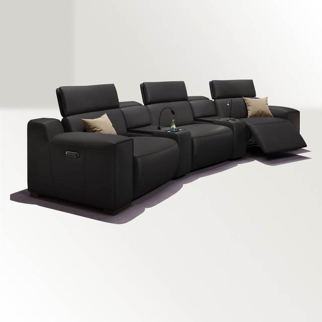 Genuine Leather Sofa Set with Cowhide Cover Electric Multi-functional for Living Room & Home Theater Sponge-Filled