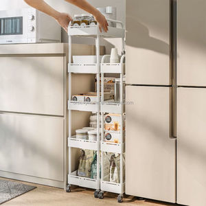 Chariot de rangement pliable et réglable sur roulettes, étagère extensible pour espaces étroits, en acier au carbone pour cuisine - Product Image 2