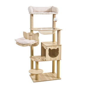Árbol rascador para gatos, grande, de madera, integrado, con casa, poste rascador <span class=keywords><strong>y</strong></span> estante cápsula espacial, que ahorra espacio - Product Image 5