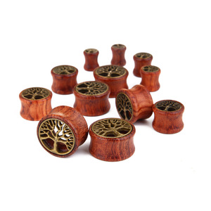 Expansor de oreja de árbol de la vida Retro para hombres y mujeres, expansores de madera para oreja, expansor de tapones para la piel, Piercing para la oreja, joyería - Product Image 2