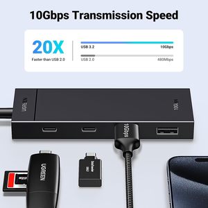Ugreen ฮับ USB-C 10Gbps อะแดปเตอร์4พอร์ตพร้อม USB-A และ3.2 USB-C สำหรับ MacBook <span class=keywords><strong>pro</strong></span>/air <span class=keywords><strong>iPad</strong></span> <span class=keywords><strong>Pro</strong></span> iPhone 15/15 <span class=keywords><strong>PRO</strong></span> MAX พื้นผิวแล็ปท็อป - Product Image 2