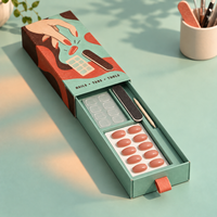 Boîte d'emballage vert recyclable pour faux ongles à presser avec tiroir coulissant, logo personnalisé, boîtes cadeaux rigides en papier pour faux ongles à presser
