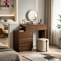 Coiffeuse en bois massif compacte pour chambre à coucher, moderne et minimaliste, avec tiroirs intégrés, bureau de maquillage extensible multifonctionnel