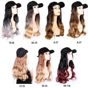 al por mayor de béisbol Cap Peluca de pelo rizado de moda baja precio negro largo ondulado rizado trenza de gorra de béisbol - Product Image 3