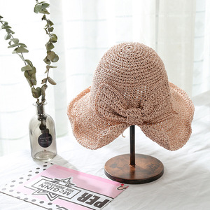 New Women butterfly Bow Wholesale <b>Straw</b> Hats for Women Summer Wide Brim Foldable Sun Shade Cap - Product Image 4