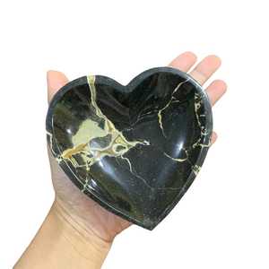 Natural Black Mamba Jasper Heart Shaped Hand Carved Polished Gemstone Decorative <b>Art</b> & Collectible Bowl - Product Image 6