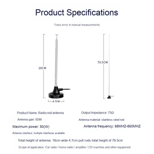 <span class=keywords><strong>Antena</strong></span> digital de <span class=keywords><strong>coche</strong></span> Toyoata FM/AM/DAB con diseño telescópico y conector de linterna estándar para uso doméstico - Product Image 3