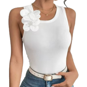 Camisetas sin mangas elegantes y casuales para mujer europea y americana, de punto, con cuello redondo, anti-bolitas, transpirables, con diseño frontal. - Product Image 1