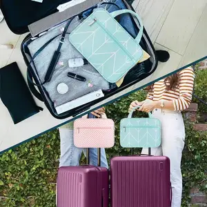 حقيبة ماكياج للسيدات يمكن إعادة استخدامها حقيبة لأدوات الحمام والسفر تعلق على الرقبة حقيبة محمولة لحفظ مستحضرات التجميل حقيبة منظمة لأدوات التجميل في السفر