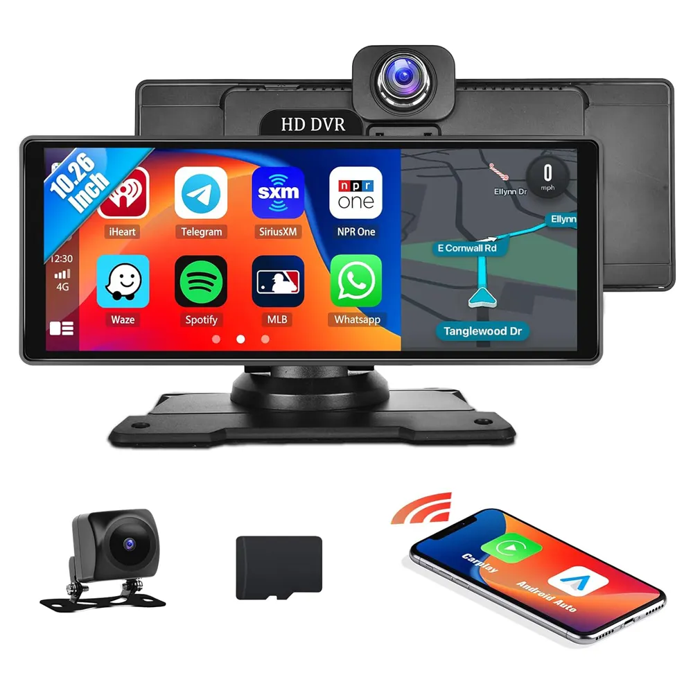 뜨거운 판매 10.26 인치 휴대용 터치 스크린 carplay 4K 대시 CAM ADAS GPS 무선 Carplay 및 안드로이드 자동 멀티미디어 플레이어
