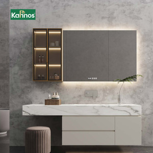 Miroir LED intelligent à affichage numérique, meuble-lavabo moderne en céramique avec commande tactile et unité d'évier intégrée pour hôtel - Product Image 1