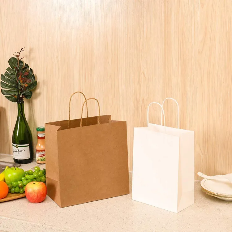LOKYO-bolsas de transporte para patatas fritas, bolsa de papel kraft reciclada de fondo cuadrado con logotipo personalizado