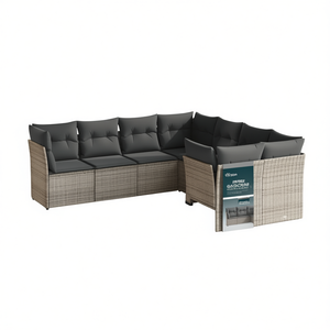 Grey Pe Rattan Garden <b>Sofa</b> Set Adjustable <b>Feet</b> Outdoor Furniture 6 Seater Contemporary Design - Product Image 1