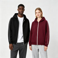 Jaket Hoodie Full Zip Custom OEM Pria Wanita dengan List Samping, Ukuran Besar, Longgar, Kasual, Sweatshirt, Mendukung Logo Custom, Grosir Partai Besar