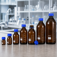 Botol Reagen Kaca Coklat Amber Tutup Sekrup Biru Botol Kaca Laboratorium 25ml 50ml 100ml 250ml 500ml 1000ml Penyimpanan Laboratorium