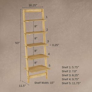 Étagère à livres en bois, présentoir à échelle à 5 niveaux, étagère de rangement décorative - Product Image 3