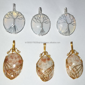 Collier pendentif en labradorite de haute qualité, design ovale sans défaut, arbre de vie, pierre précieuse d'agate naturelle, cristaux faits à la main, fil - Product Image 5