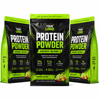 Sachet d'emballage personnalisé pour poudre protéinée, noir et vert fluo, avec fermeture éclair, pour suppléments de fitness