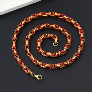 <span class=keywords><strong>Cadena</strong></span> bizantina para hombre de 6MM, <span class=keywords><strong>cadena</strong></span> gótica Punk Rocker Biker, <span class=keywords><strong>cadena</strong></span> pesada urbana, collar rojo de acero inoxidable PVD sin deslustre - Product Image 2