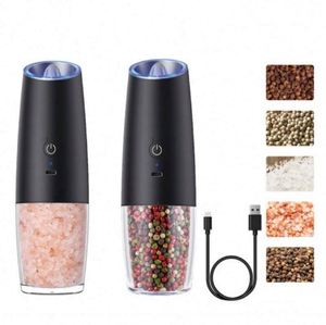 Gravity Electric Salt and Pepper Grinder <b>Set</b>,Rechargeable Automatic Salt and Pepper Mill,LED Light Adjustable Coarseness Salt - Product Image 1