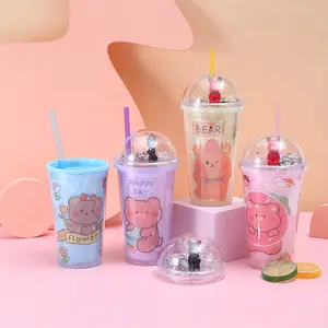 ใหม่Cinnamonroll Kt Cat Kuromi MelodyของฉันPochacoo Seriesถ้วยฟางการ์ตูนถ้วยดื่มสองชั้นแบบพกพาถ้วยsippy