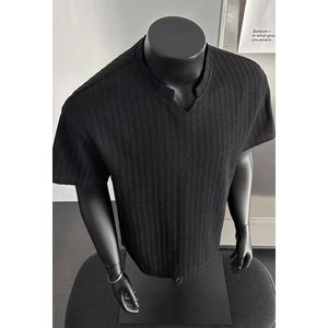 T-shirt estiva da uomo casual, a maniche corte, con scollo a V, fantasia a spina di pesce, in poliestere, antipiega, vestibilità ampia, best-seller per il commercio estero - Product Image 2